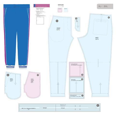 Men's Jogger pants pattern sheet, showing the complete pattern pieces.