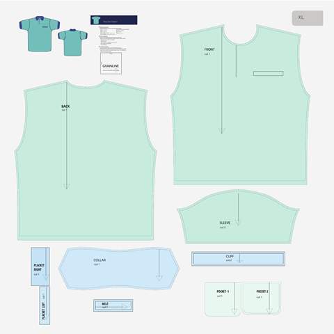 Men's Polo with short sleeve pattern sheet, showing the complete pattern pieces.