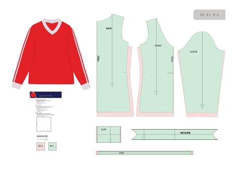 Women's long-sleeve sweatshirt pattern sheet, showing the complete pattern pieces.