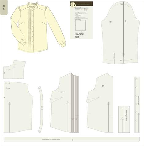 Women's pintuck blouse pattern sheet, showing the complete pattern pieces.