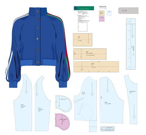 Women's sport jacket pattern sheet, showing the complete pattern pieces.