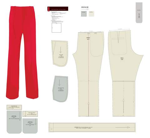Women's wide-leg trousers pattern sheet, showing the complete pattern pieces.