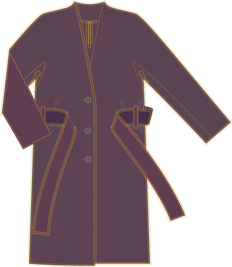 Boiled wool coat with one-piece sleeve