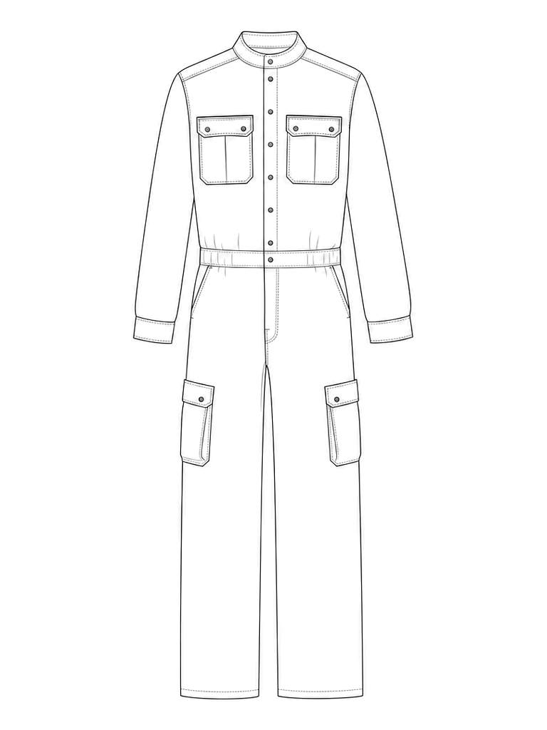 Men's jumpsuit: technical front view.