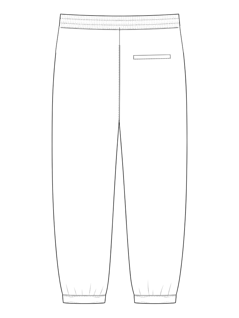 Men's street style pants: technical back view.