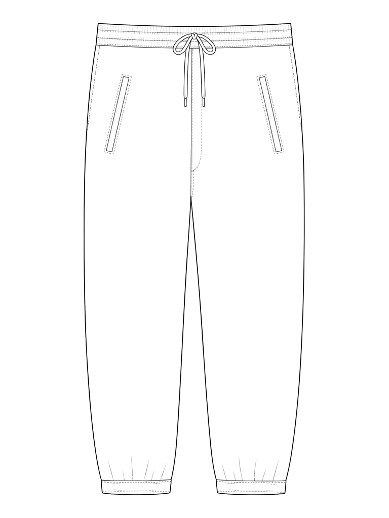 Men's street style pants: technical front view.
