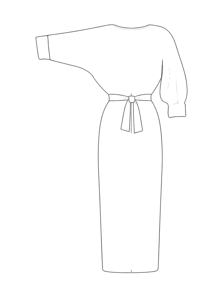 Dress with one-piece sleeves: technical back view.