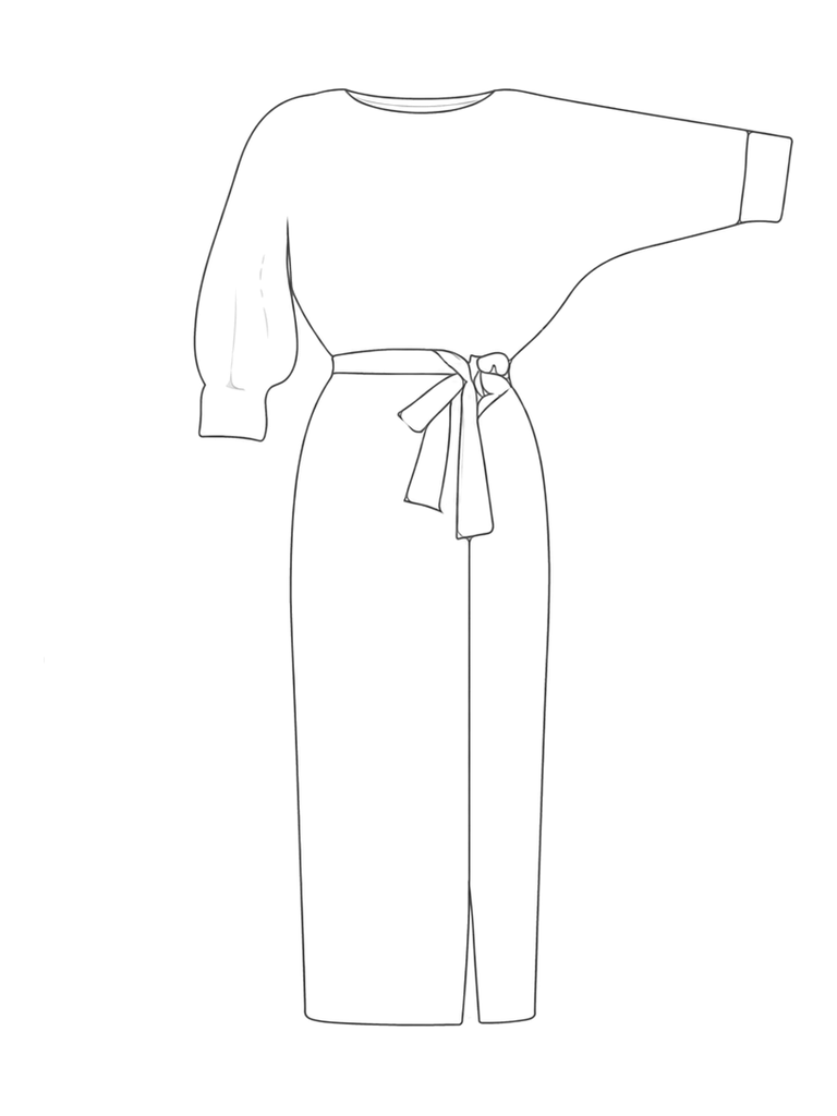 Dress with one-piece sleeves: technical front view.