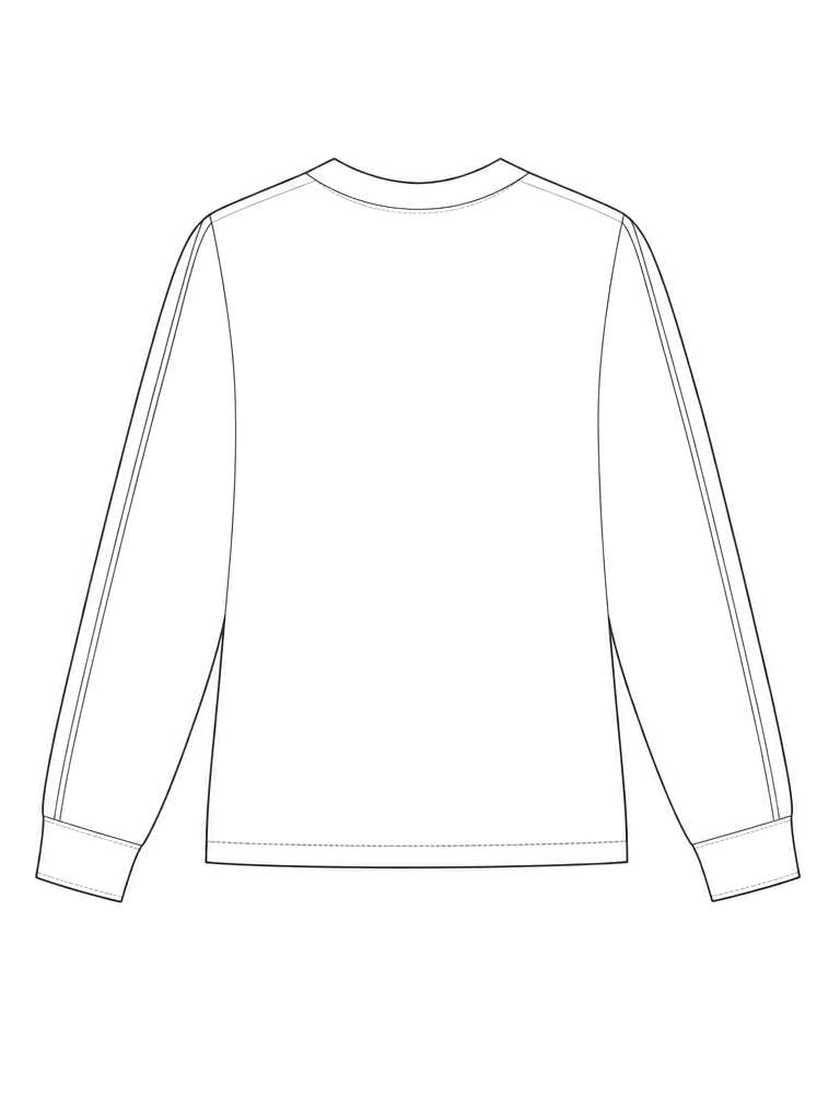 Women's long-sleeve sweatshirt: technical back view.
