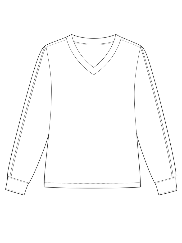 Women's long-sleeve sweatshirt: technical front view.