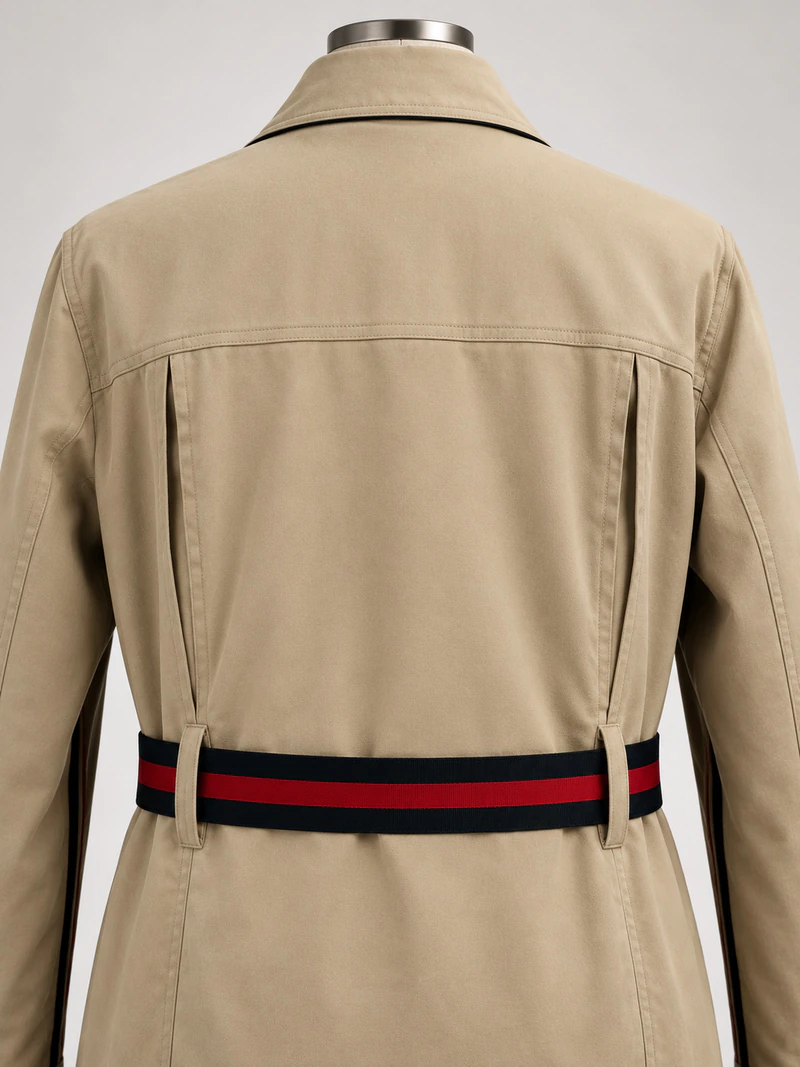 Close view of the yoke and the two inverted back pleats.