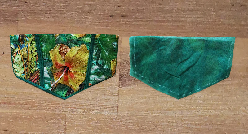 The flap lining and the turned flap with its fine green edge.